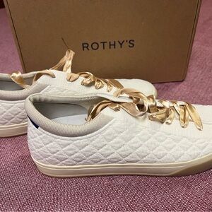 Rothy's Women's White Quilted Sneakers with Gold Accents
